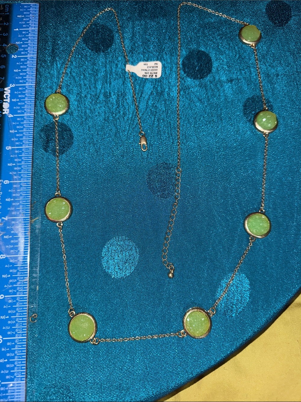 Gold Chain Necklace with Green Disc Accents - Women Jewelry